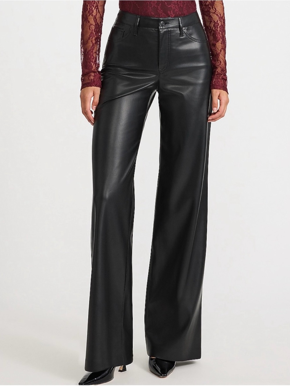 Express High Rise Wide Leg Faux Leather Pants Black 10S Short
